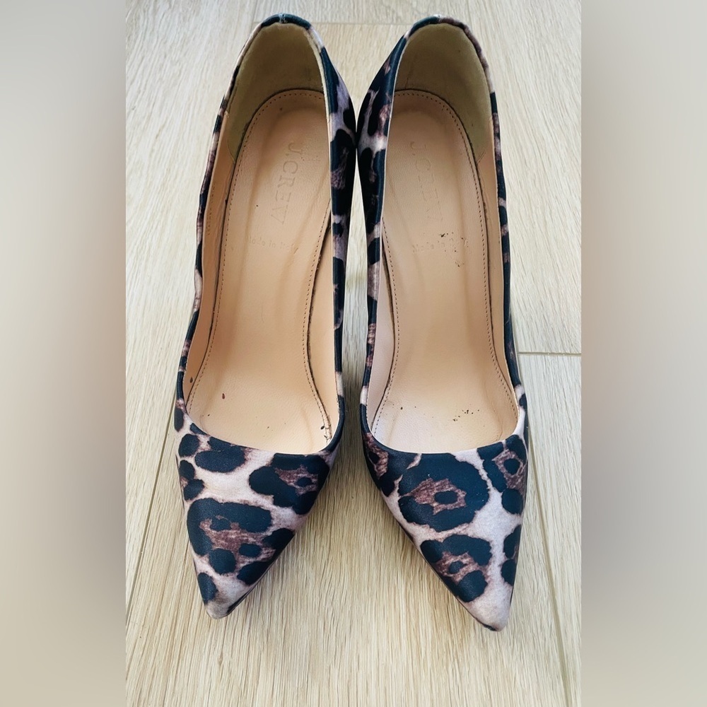 J. Crew Elsie Leopard Print Satin High Heel Pumps Size 7